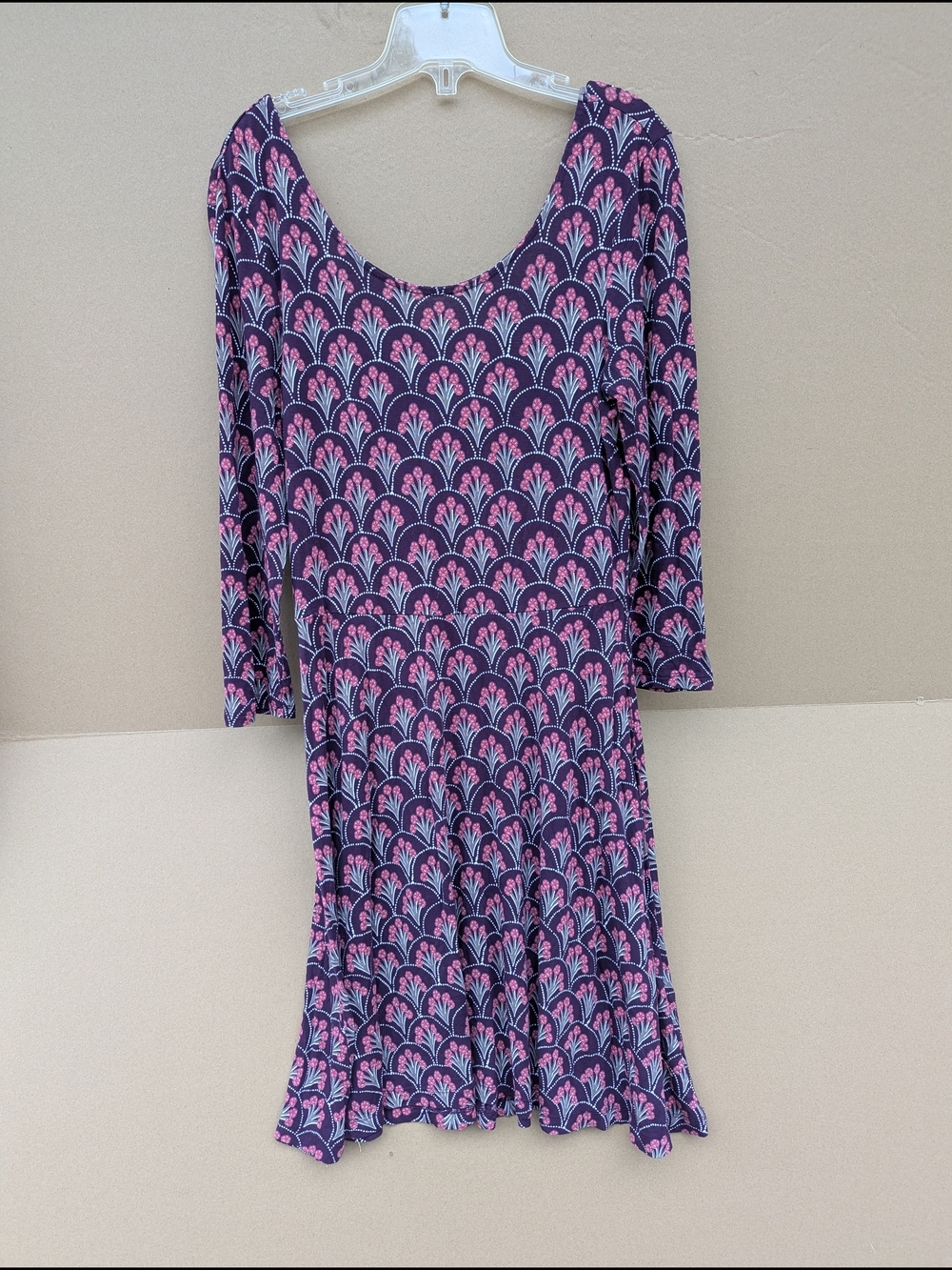 Express Fit & Flare Skater Dress Art Deco Print Retro Hippie XS Purple Stretch